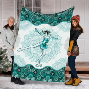 Figure Skating Turquoise Vintage Mandala Fleece Throw&hellip;