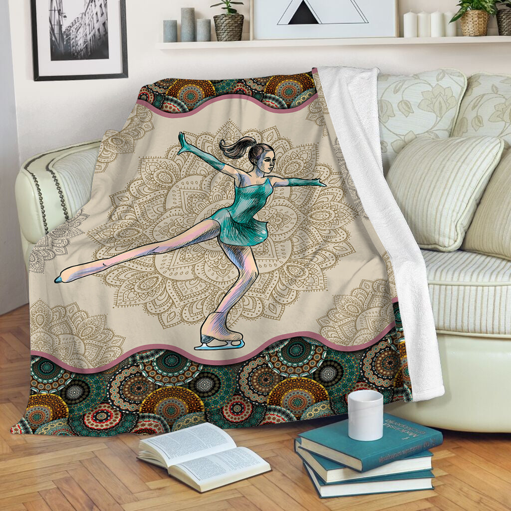 Figure Skating Vintage Mandala Fleece Throw Blanket – Throw Blankets For Couch – Soft And Cozy Blanket