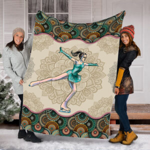 Figure Skating Vintage Mandala Fleece Throw Blanket&hellip;