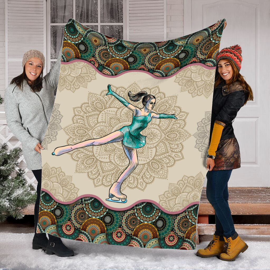 Figure Skating Vintage Mandala Fleece Throw Blanket – Throw Blankets For Couch – Soft And Cozy Blanket