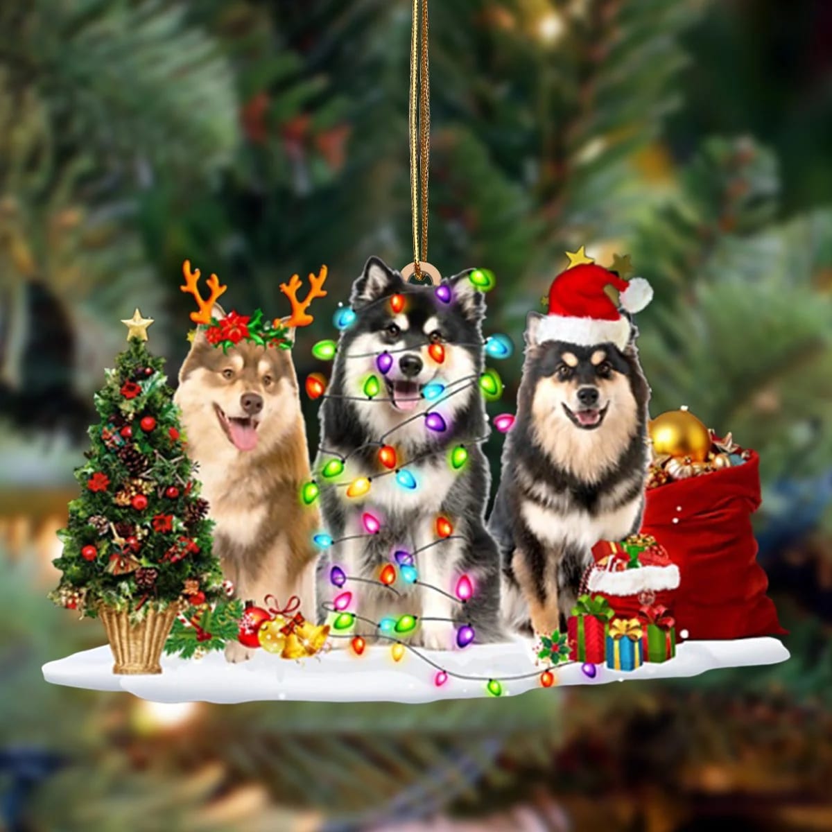 Finnish Lapphund-Christmas Dog Friends Hanging Christmas Plastic Hanging Ornament