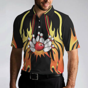 Flame Tenpin Bowling Sleeve Men Polo Shirt - Bowling Men Polo Shirt - Gifts To Get For Your Dad - Father's Day Shirt