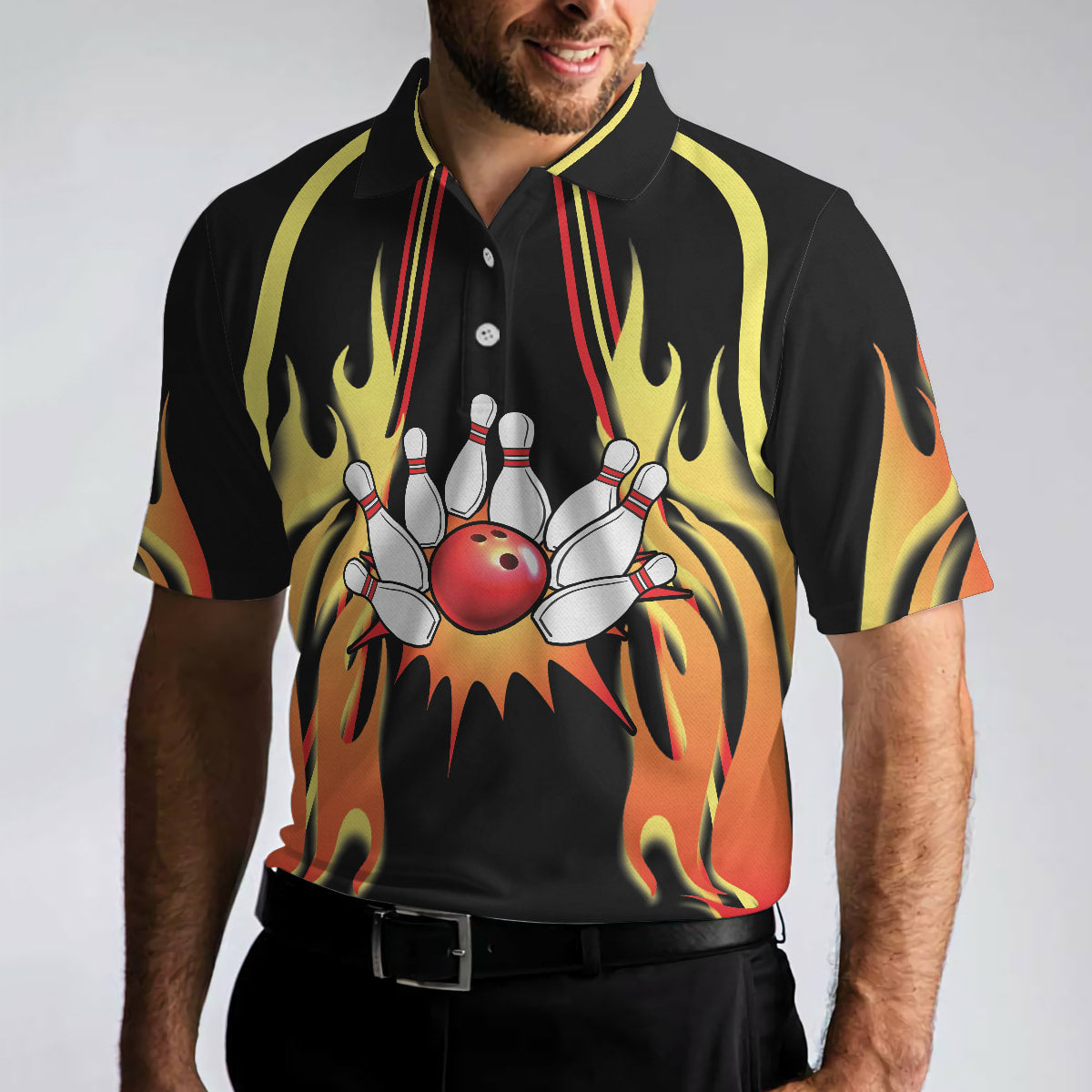 Flame Tenpin Bowling Sleeve Men Polo Shirt – Bowling Men Polo Shirt – Gifts To Get For Your Dad – Father’s Day Shirt