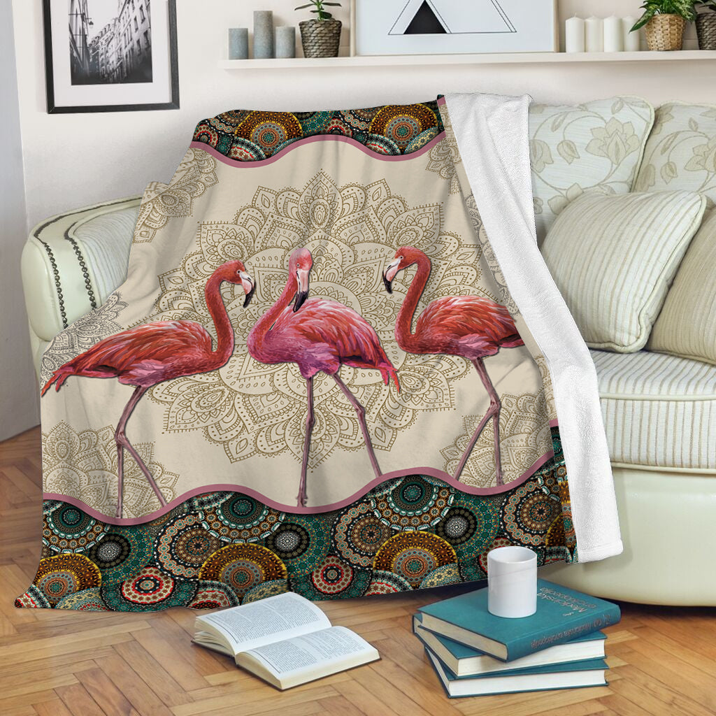 Flamingo Vintage Mandala Fleece Throw Blanket – Throw Blankets For Couch – Best Blanket For All Seasons