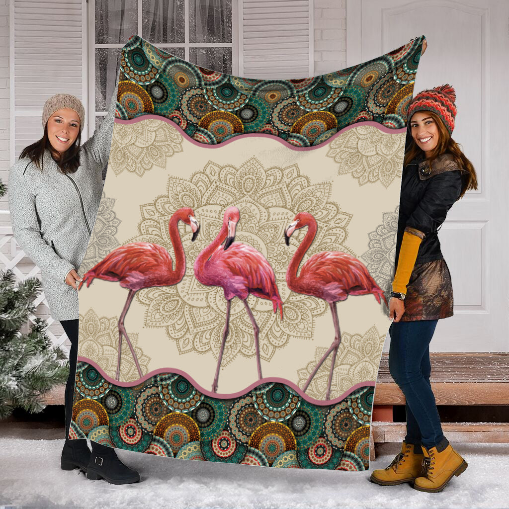 Flamingo Vintage Mandala Fleece Throw Blanket – Throw Blankets For Couch – Best Blanket For All Seasons
