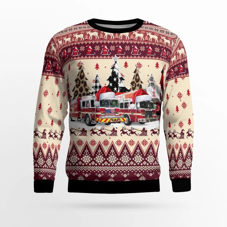 Flanders Fire Co. #1 And Rescue Squad, Flanders, NJ Christmas AOP Ugly Sweater – Gifts For Firefighters In Flanders, NJ