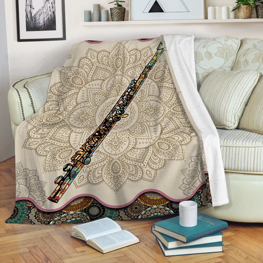 Flute Vintage Mandala Music Bed Blankets – Fleece Throw Blanket – Best Weighted Blanket For Adults