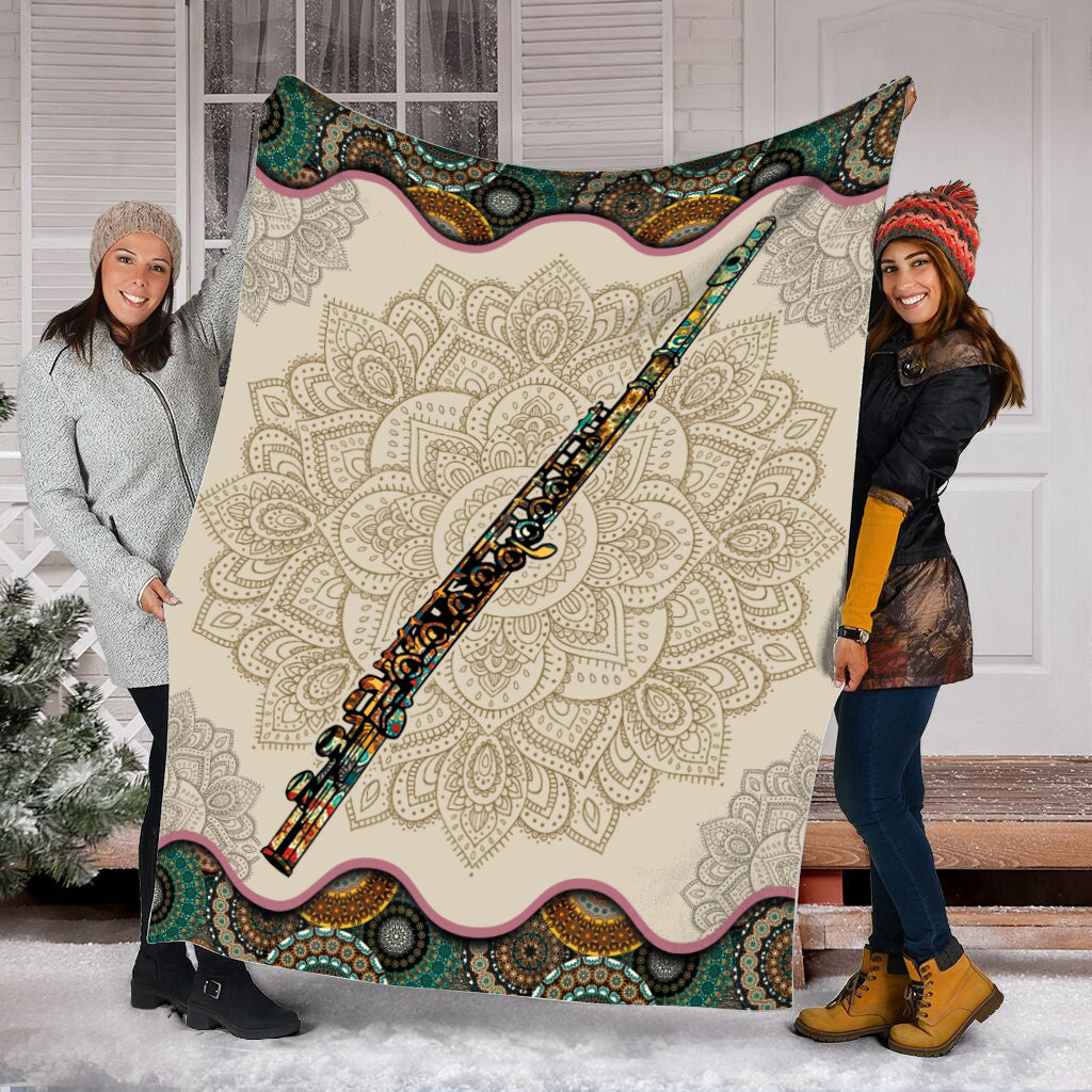 Flute Vintage Mandala Music Bed Blankets – Fleece Throw Blanket – Best Weighted Blanket For Adults