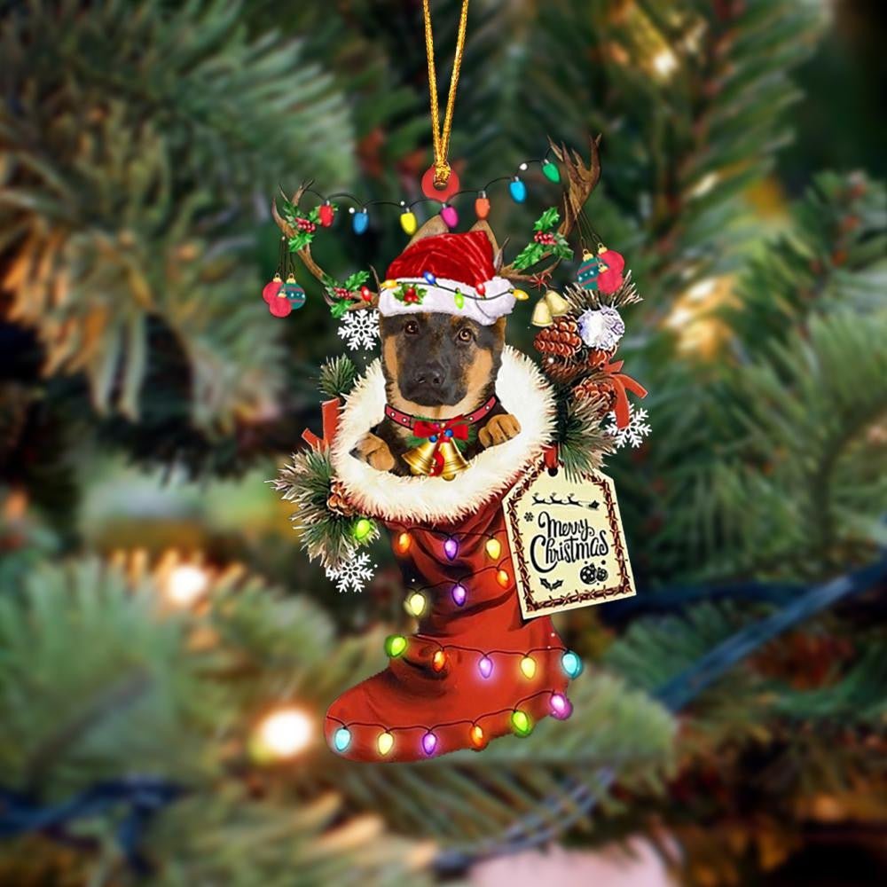 German Shepherd Xmas Boot-Two Sided Christmas Plastic Hanging Ornament – Holiday Ornaments