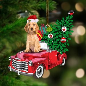 Golden Cocker Spaniel-Pine Truck Hanging Christmas Plastic&hellip;