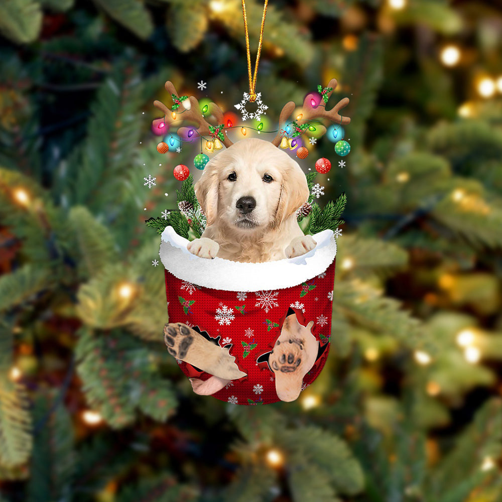 Golden Retriever  In Snow Pocket Christmas Ornament – Flat Acrylic Dog Ornament