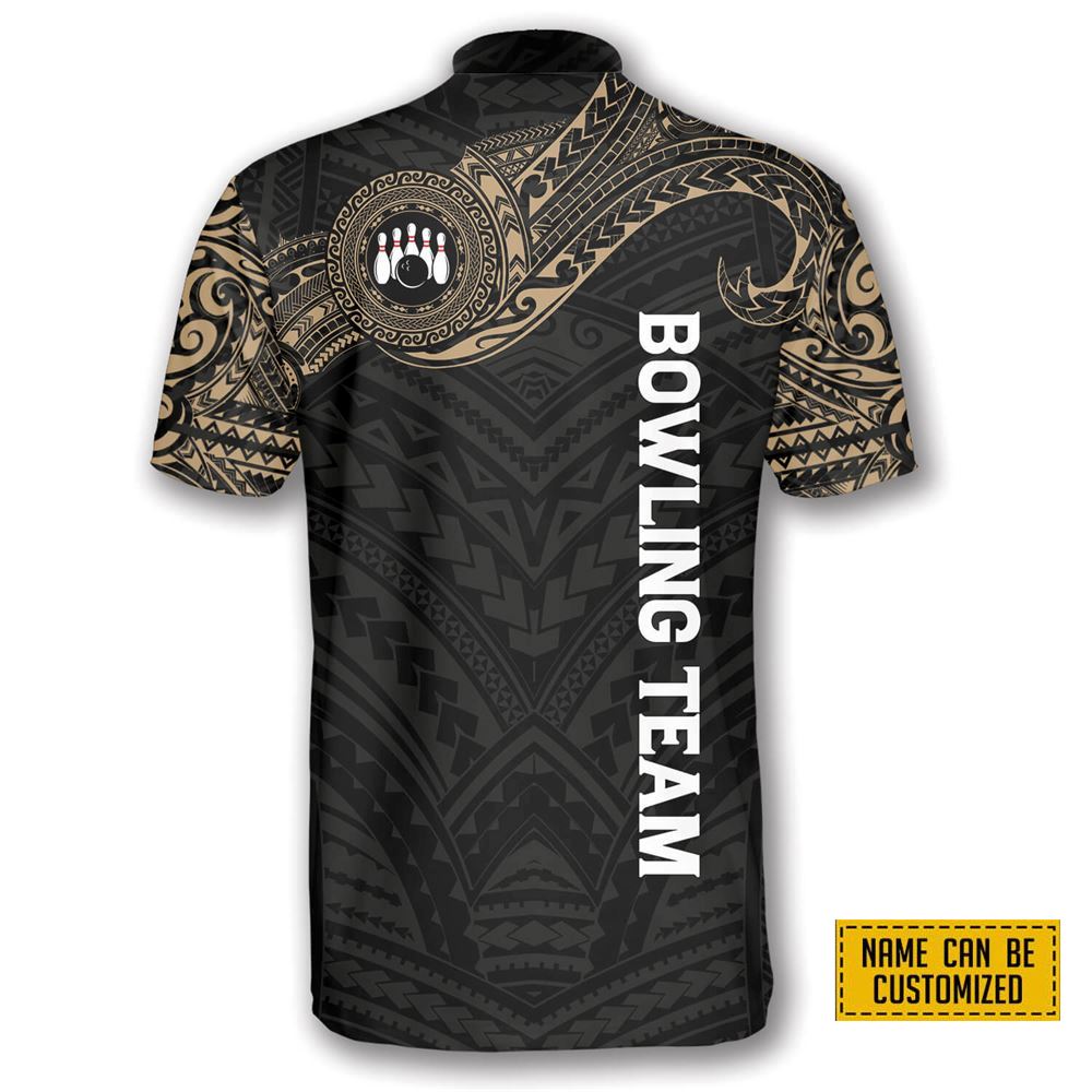 Golden Tribal Tattoo Bowling Personalized Names And Team Jersey Shirt – Gift For Bowling Enthusiasts