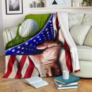 Golf Hand Usa Flag Fleece Throw Blanket&hellip;