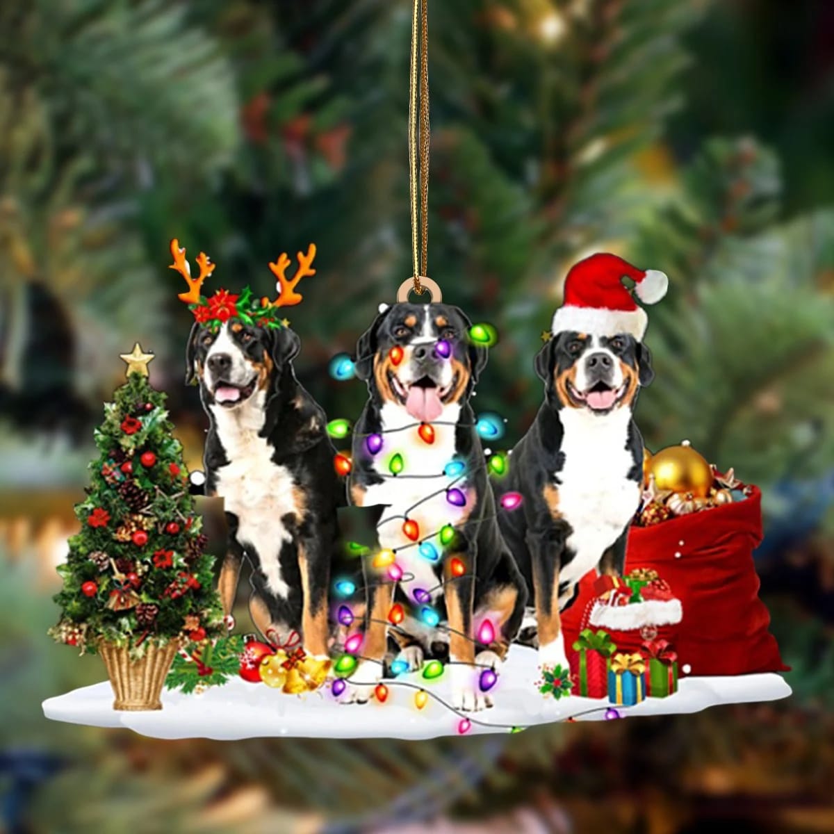 Greater Swiss Mountain Dog-Christmas Dog Friends Hanging Christmas Plastic Hanging Ornament Greater Swiss Mountain Dog-Christmas Dog Friends Hanging Christmas Plastic Hanging Ornament