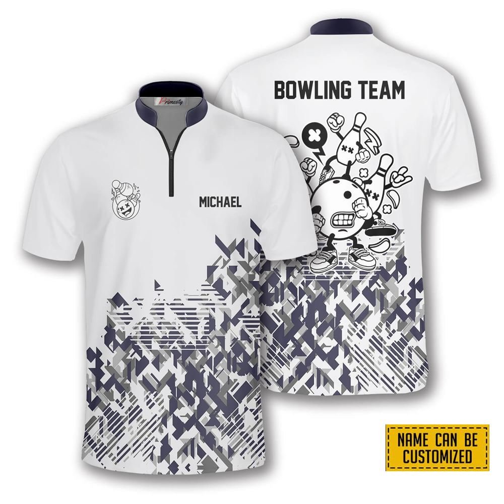 Grey Abstract Bowling Personalized Names And Team Jersey Shirt – Gift For Bowling Enthusiasts