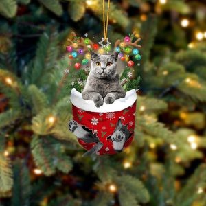 Grey Cat In Snow Pocket Christmas Ornament - Christmas Gift For Friends - Flat Acrylic Cat Ornament