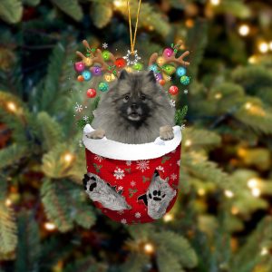 Grey Keeshond In Snow Pocket Christmas Ornament&hellip;
