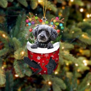 Grey Schnoodle In Snow Pocket Christmas Ornament&hellip;
