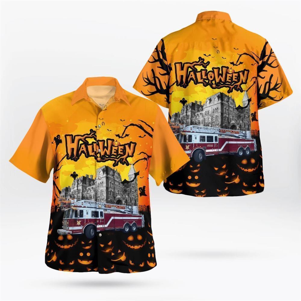 Halloween, Garden City, New York, Garden City Fire Department Hawaiian Shirt TRHH2508BG05 1 – Gifts For Firefighters In Garden City, NY