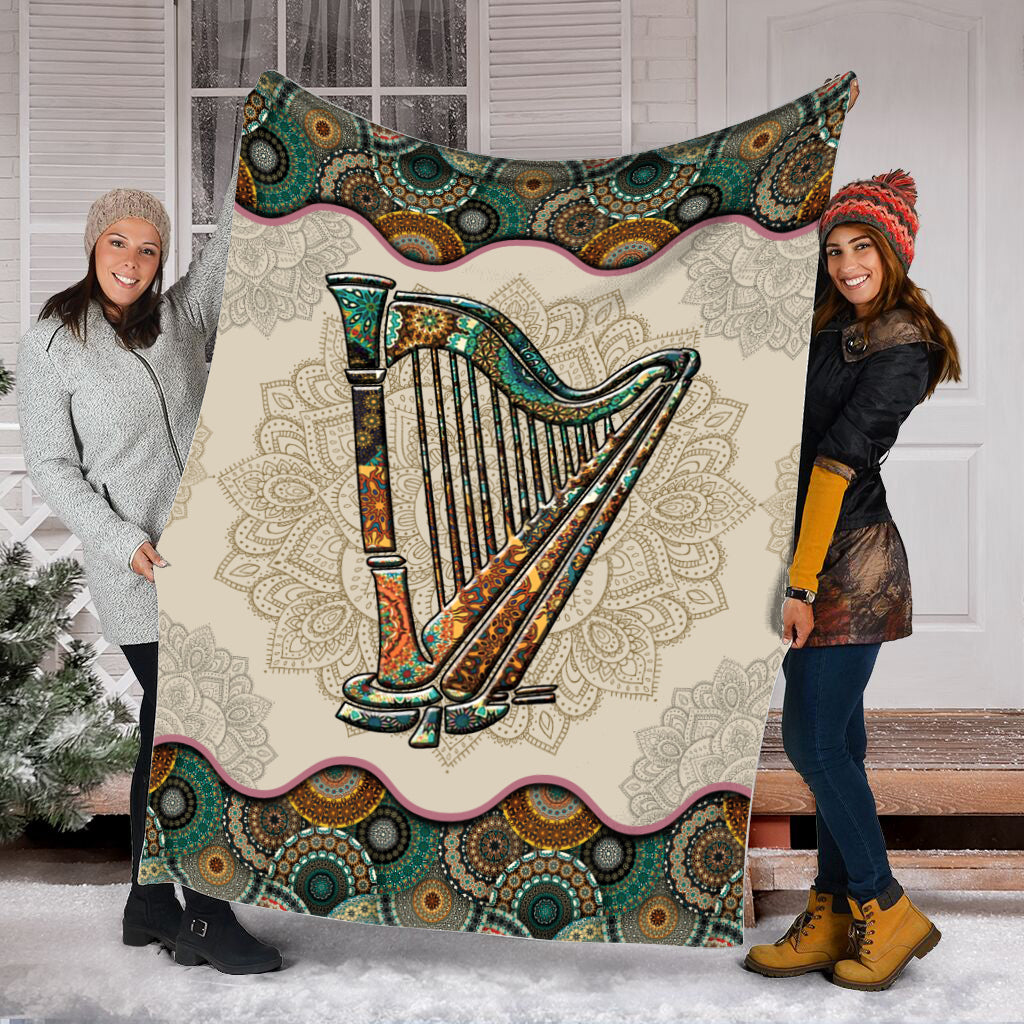 Harp Vintage Mandala Music Bed Blankets – Fleece Throw Blanket – Best Weighted Blanket For Adults Harp Vintage Mandala Music Bed Blankets – Fleece Throw Blanket – Best Weighted Blanket For Adults