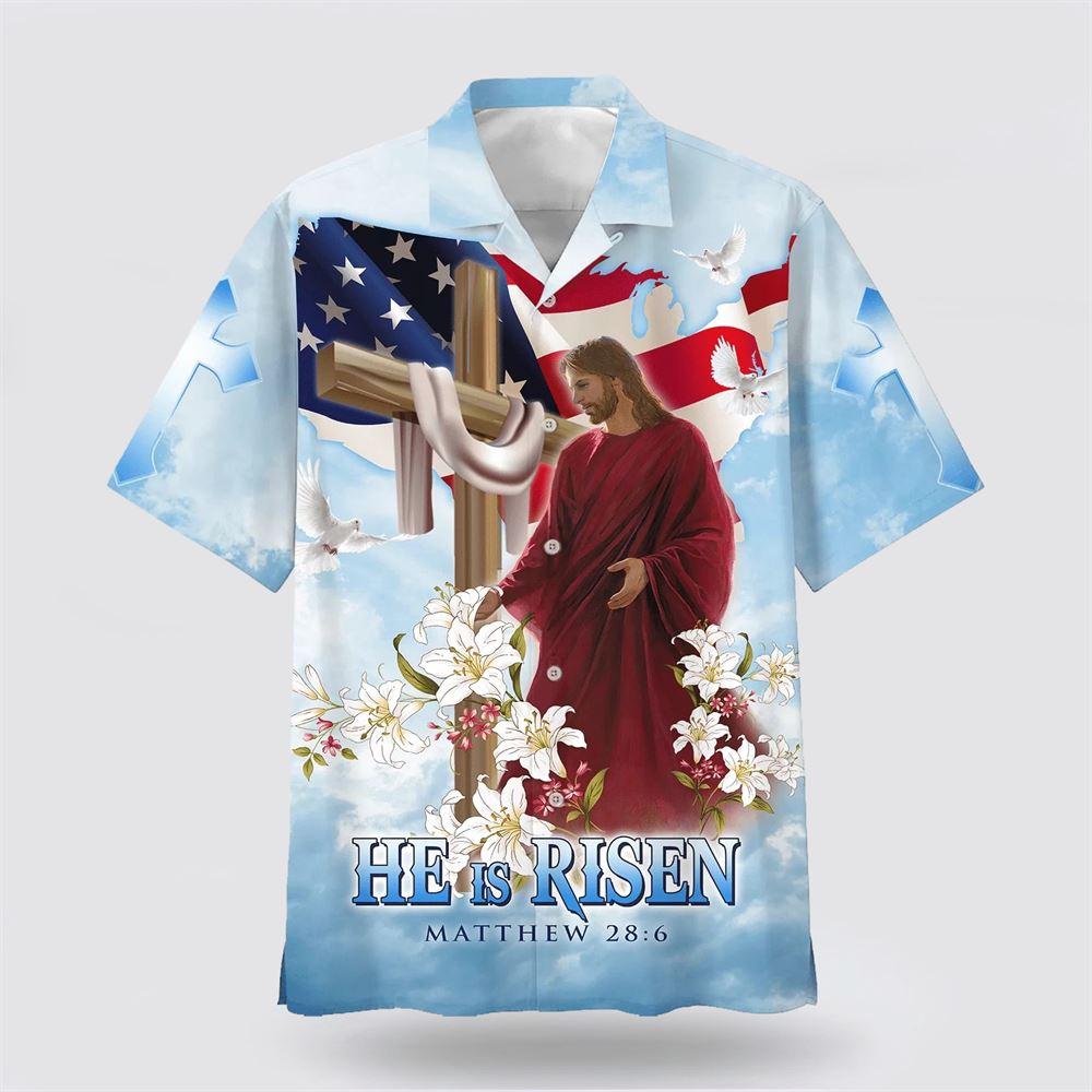 He Is Risen Jesus Cross With Lilies Hawaiian Shirt – Gifts For Christians