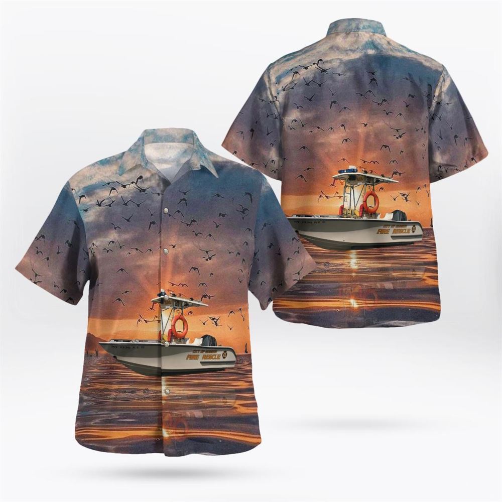 Hudson, NY, City of Hudson Fire Department Ladder 32 – 1976 Mack CFHamerly bodyThibault 100′ Ladder Hawaiian Shirt – Gifts For Firefighters