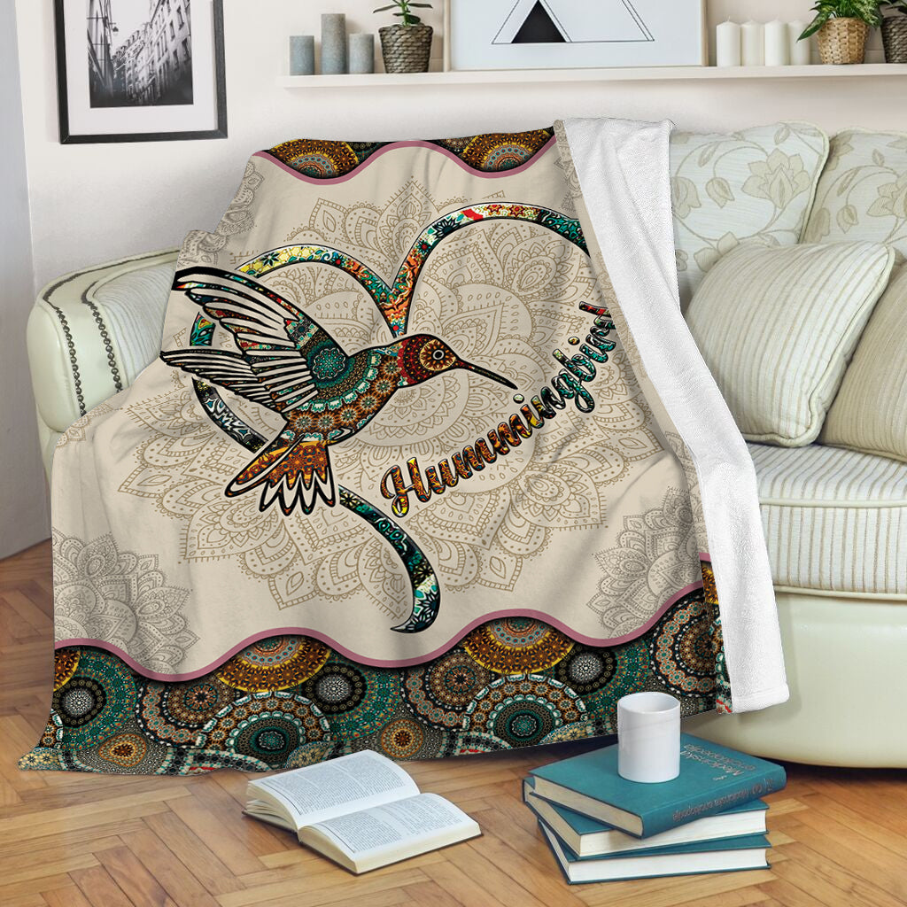 Hummingbird Heart Vintage Mandala Fleece Throw Blanket – Throw Blankets For Couch – Best Blanket For All Seasons