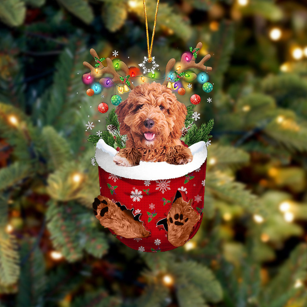 Irish Doodle In Snow Pocket Christmas Ornament – Flat Acrylic Dog Ornament – Funny Ornament