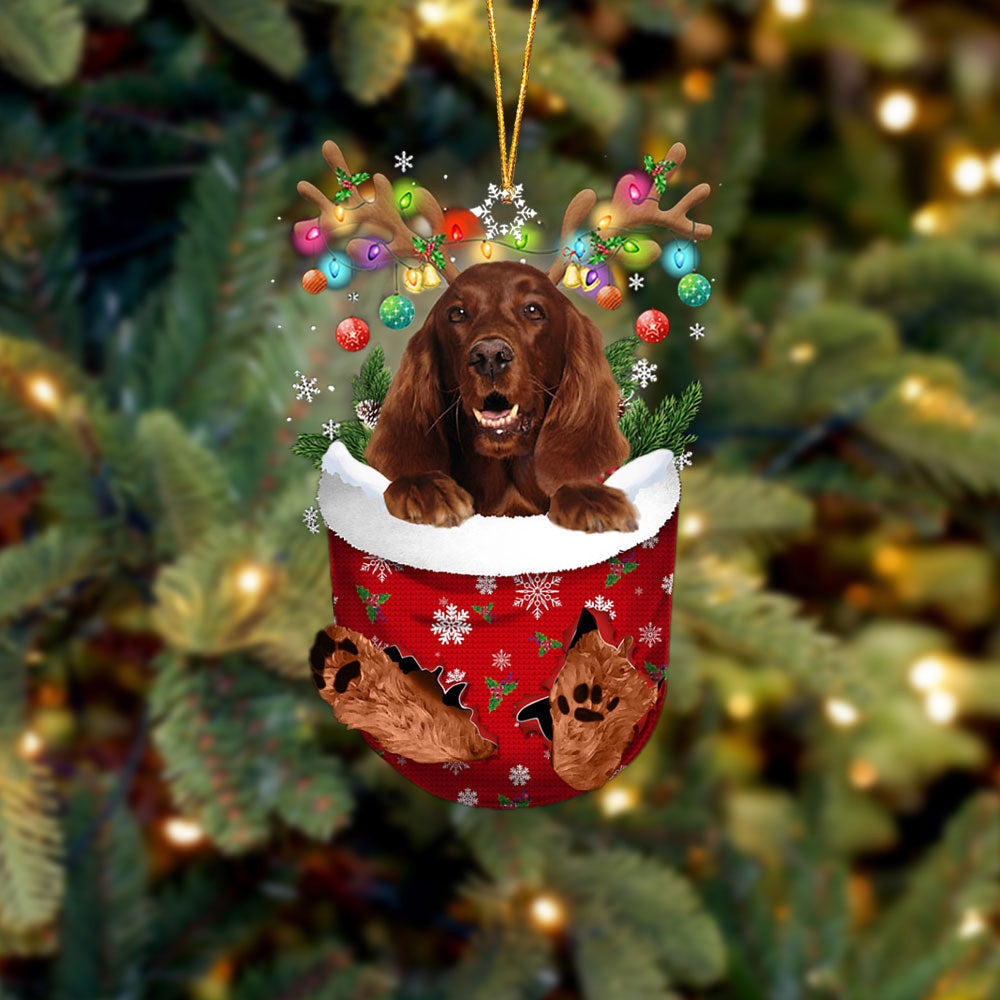 Irish Setter In Snow Pocket Christmas Ornament – Dog Memorial Gift – Flat Acrylic Dog Ornament