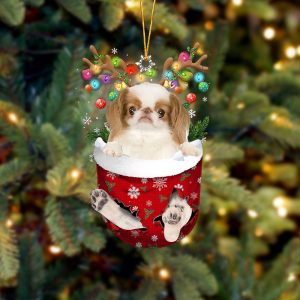Japanese Chin In Snow Pocket Christmas Ornament&hellip;