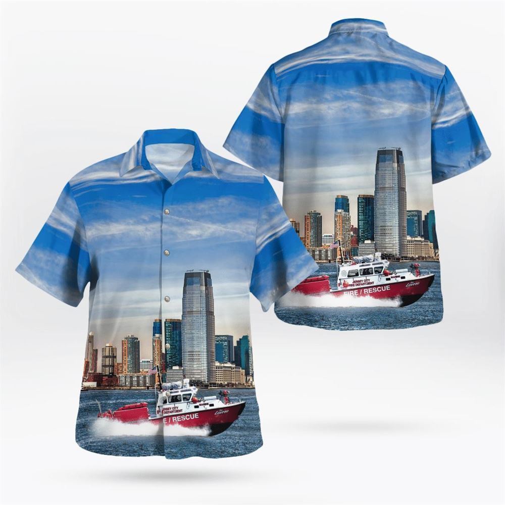 Jersey City (NJ) Fire Department FireRescue Boat Hawaiian Shirt – Gifts For Firefighters In Jersey City, NJ