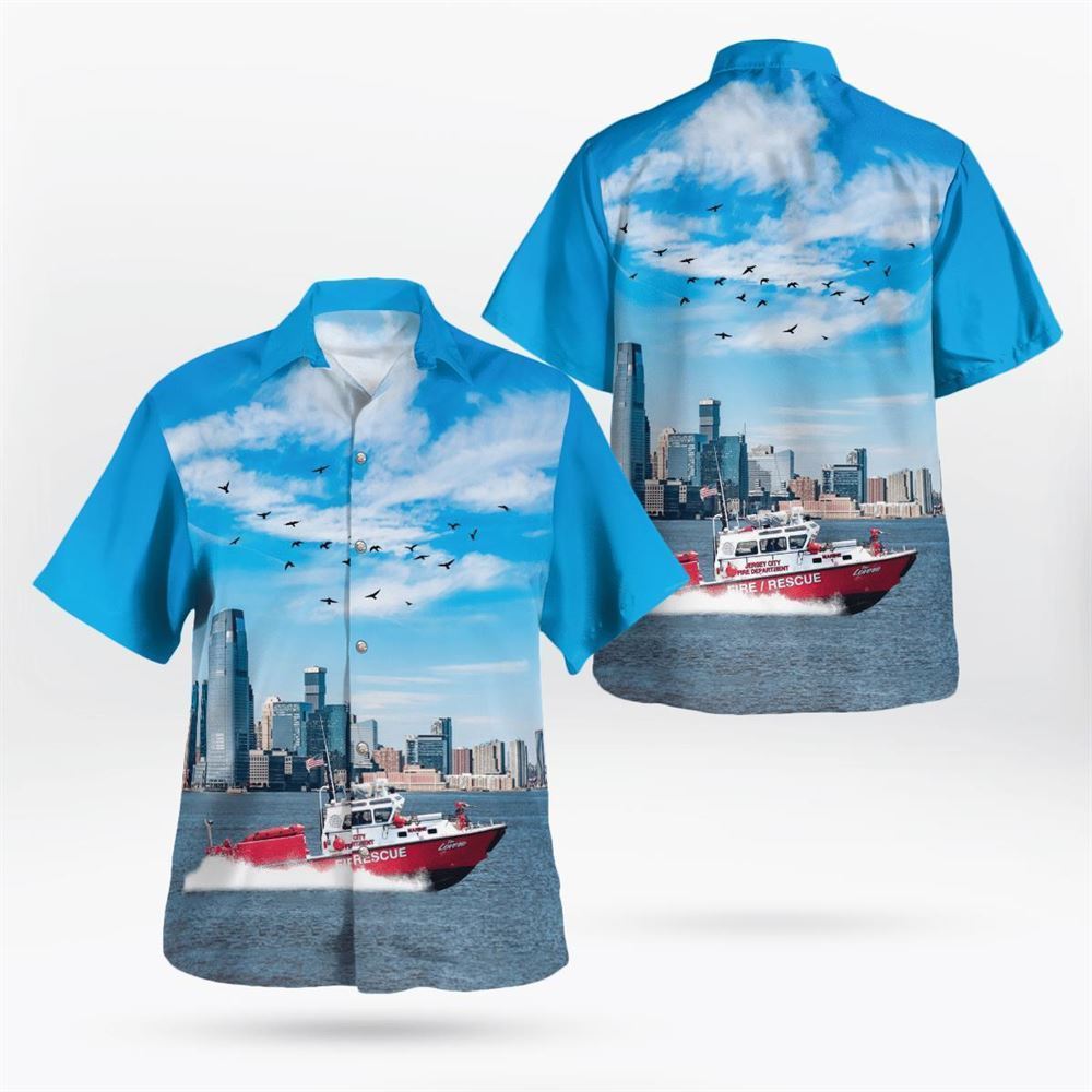 Jersey City, NJ, Jersey City Fire Department Fireboat Joseph Lovero Hawaiian Shirt – Gifts For Firefighters In Jersey City, NJ