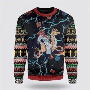 Jesus Riding Reindeer Black Christmas Ugly Christmas&hellip;