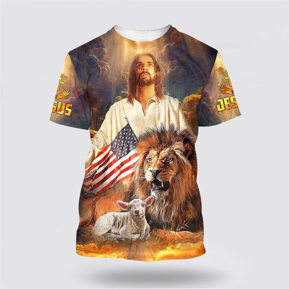 Jesus And Lion Lamb All Over Print 3D T Shirt – Gifts For Christians Jesus And Lion Lamb All Over Print 3D T Shirt – Gifts For Christians
