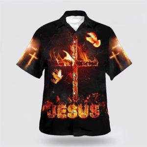 Jesus Burning Fire Cross Hawaiian Shirts For&hellip;