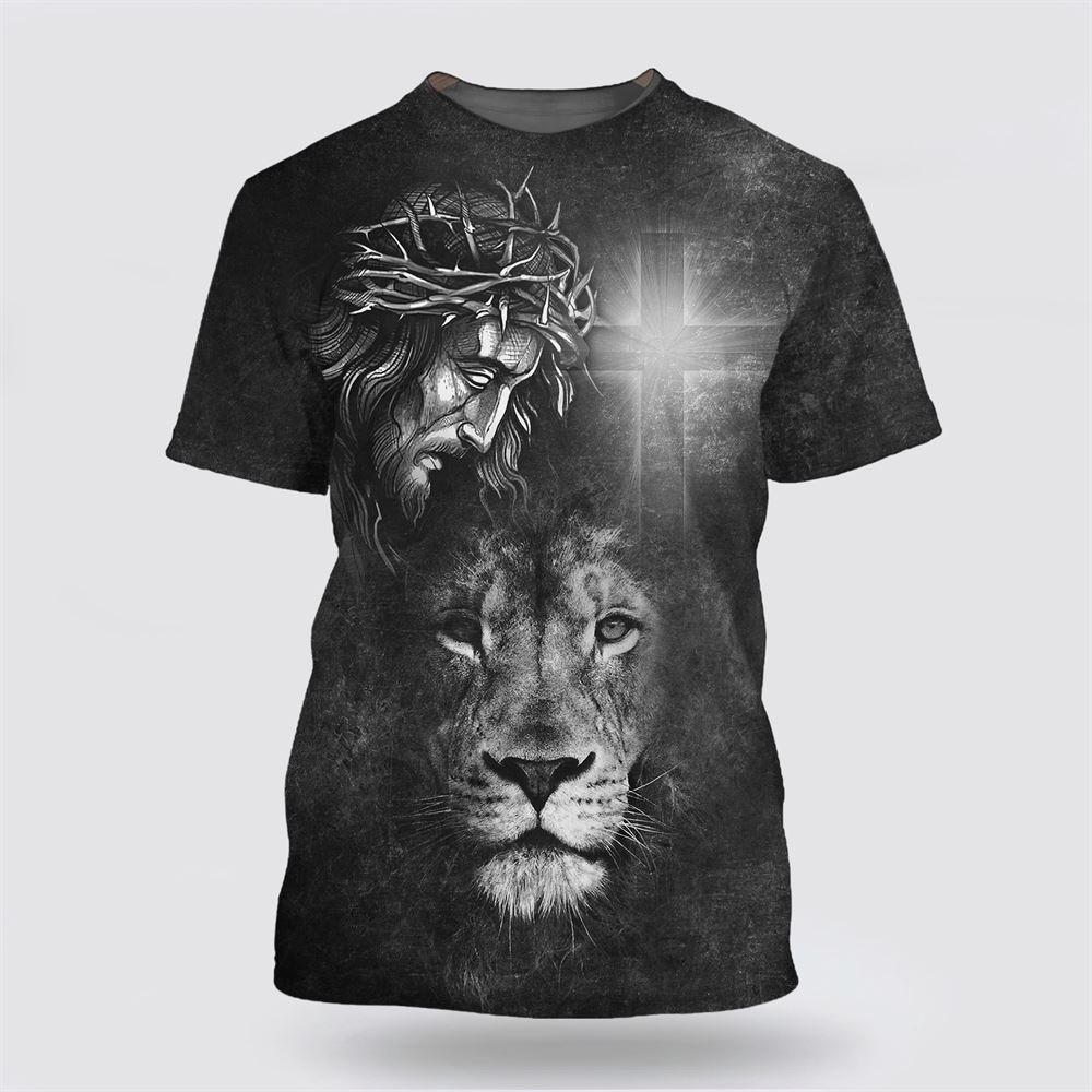 Jesus Christ And The Lion All Over Print 3D T Shirt – Gifts For Christians Jesus Christ And The Lion All Over Print 3D T Shirt – Gifts For Christians