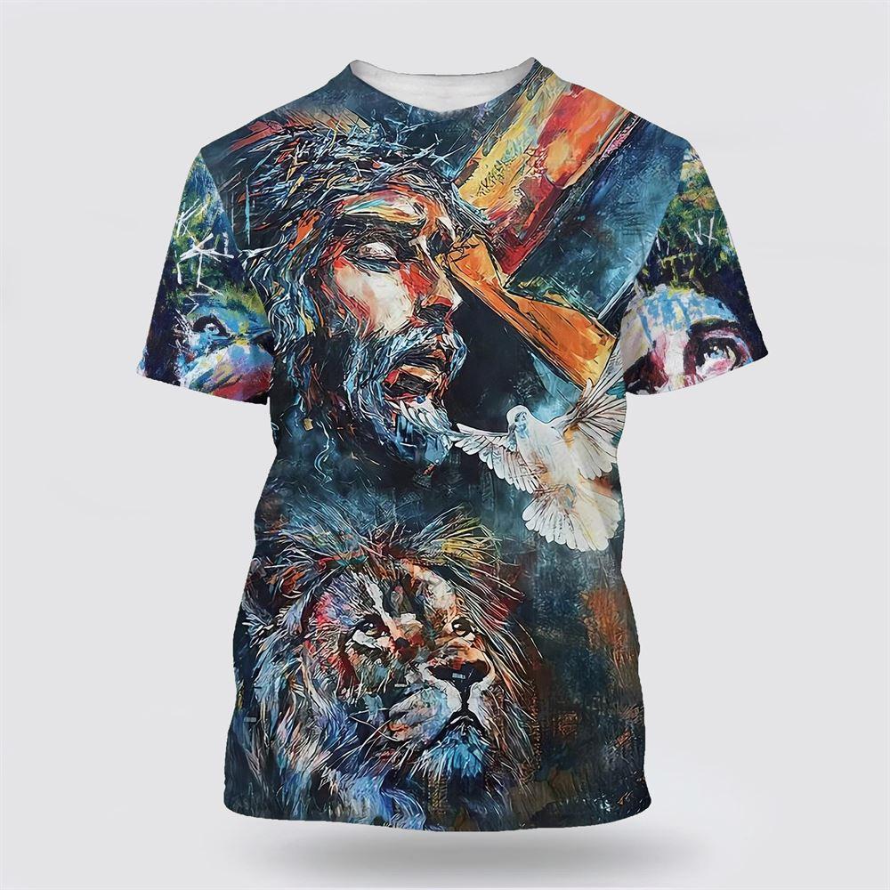 Jesus Christ Lion And Dove All Over Print 3D T Shirt – Gifts For Christians