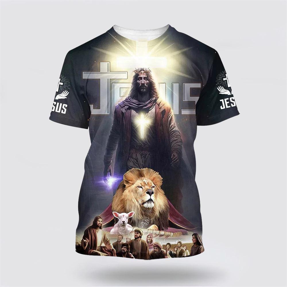 Jesus Christ Lion And Lamb All Over Print 3D T Shirt – Gifts For Christians