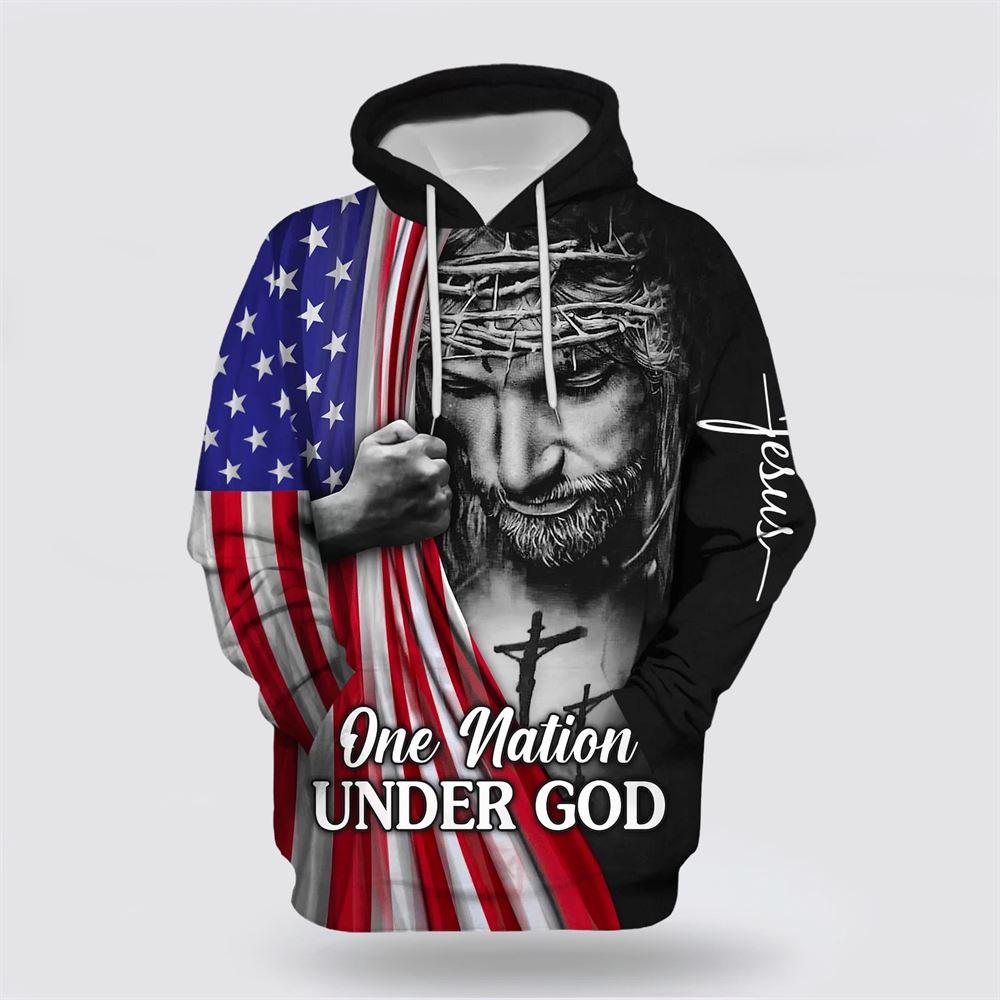 Jesus Christian Flag American One Nation Under God All Over Print 3D Hoodie – Gifts For Christian Families