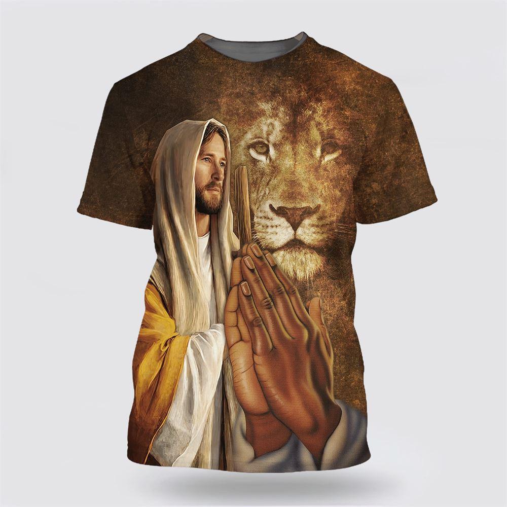 Jesus Hands With The Lion All Over Print 3D T Shirt – Gifts For Christian Friends