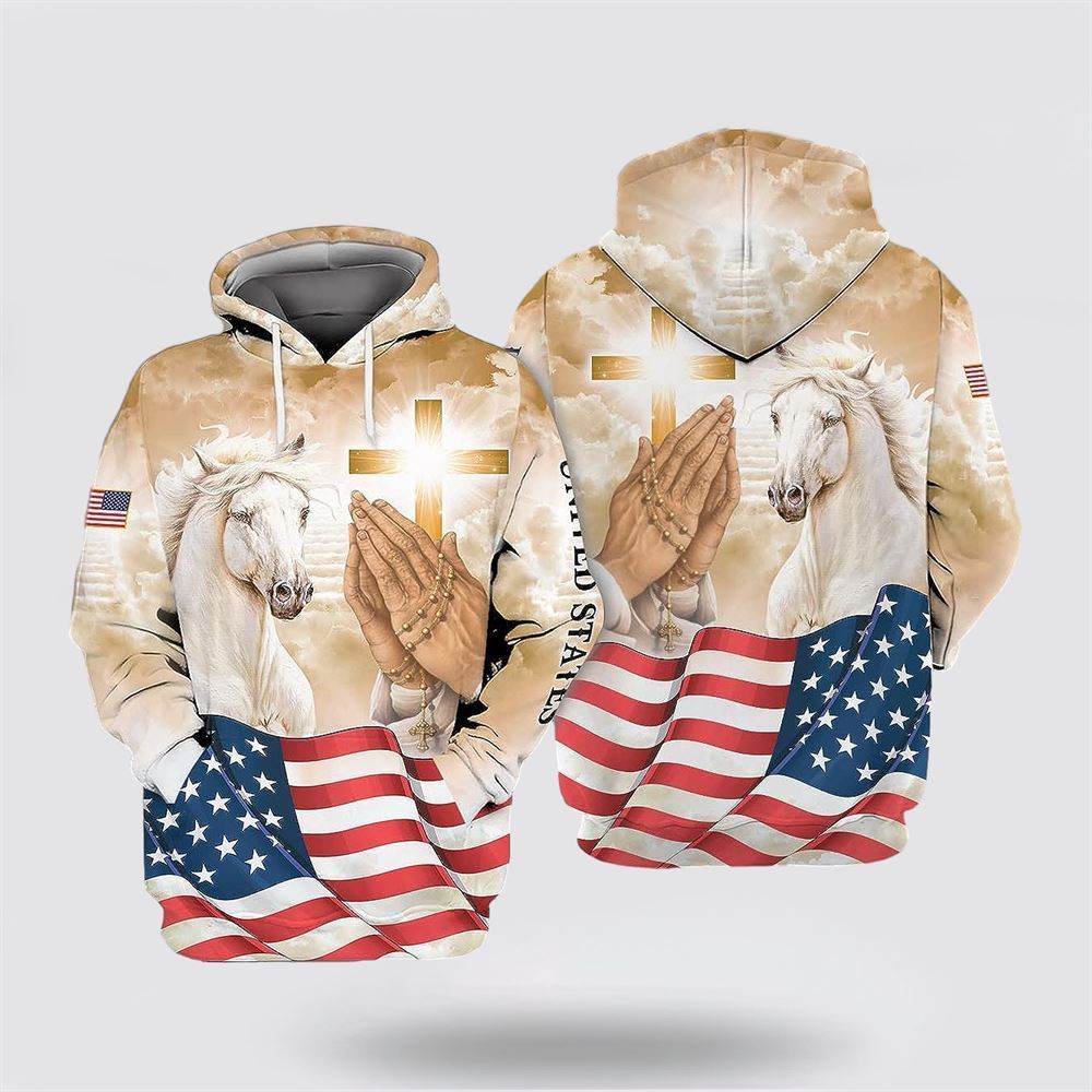 Jesus Horse American Flag All Over Print Hoodie Shirt – Gifts For Christian Families
