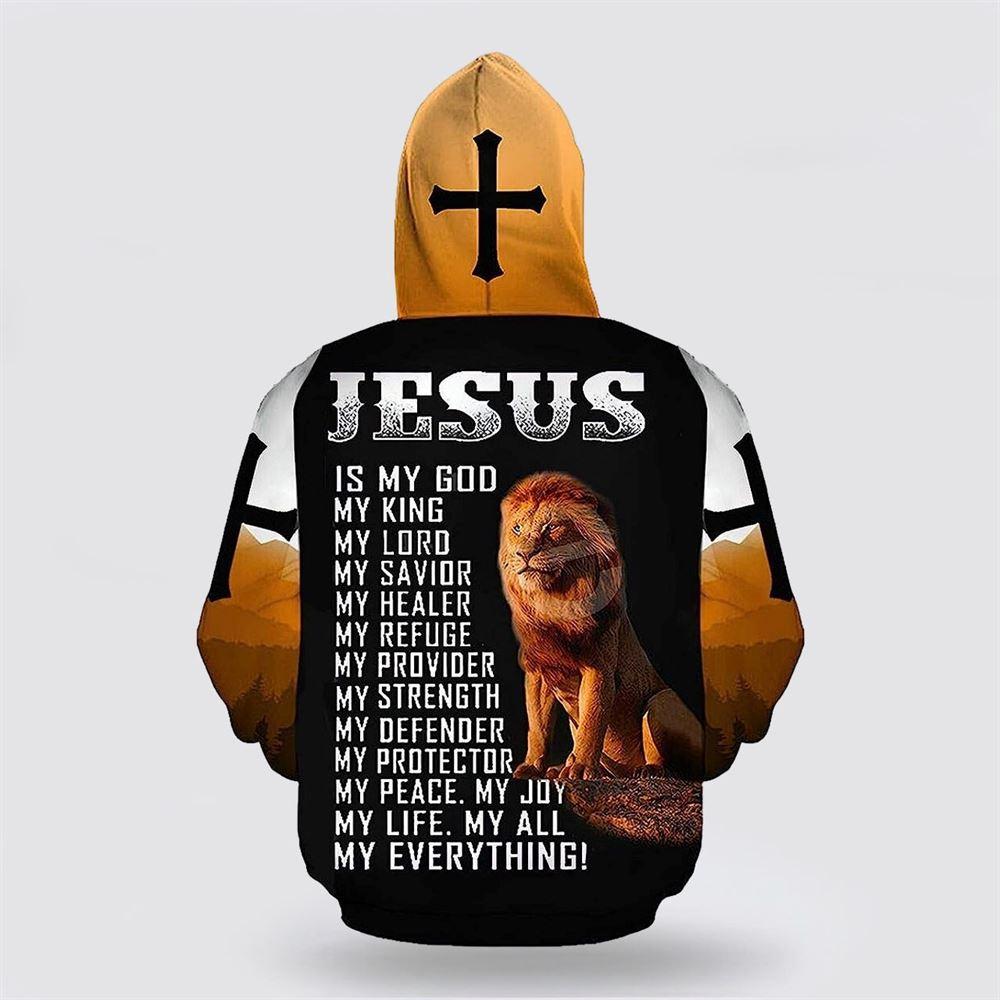 Jesus Is My God My King Cross Lion All Over Print 3D Hoodie – Gifts For Christian Families