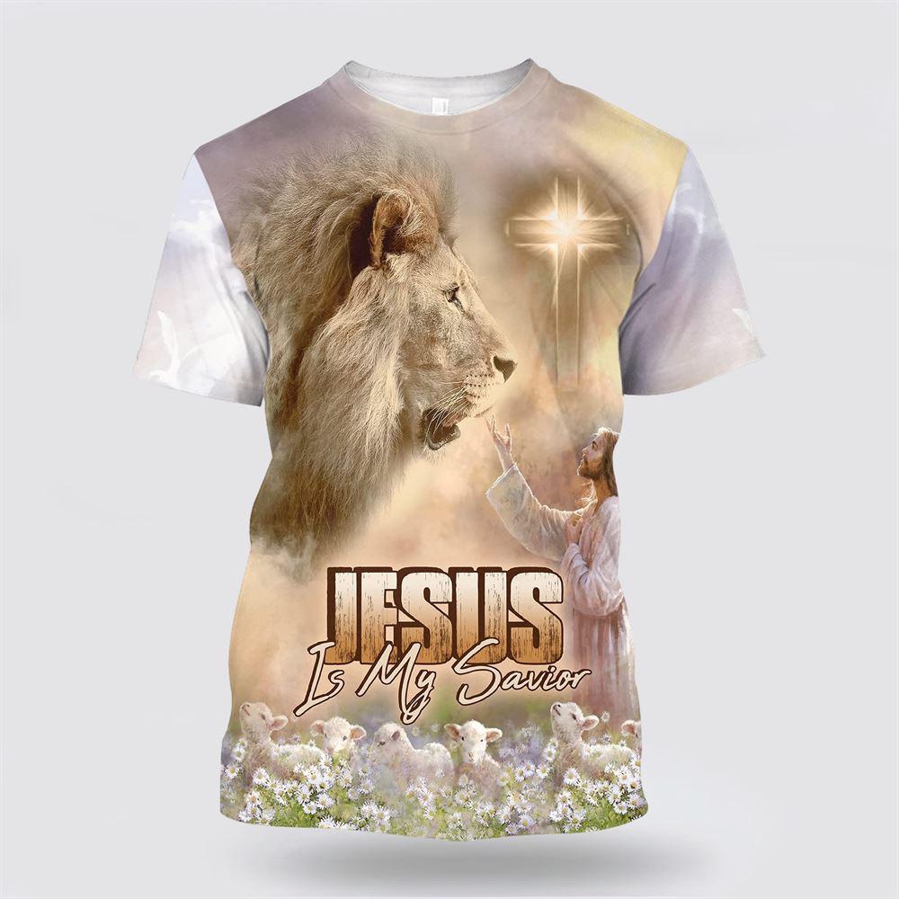 Jesus Is My Savior Lion And Cross All Over Print 3D T Shirt – Gifts For Christian Friends