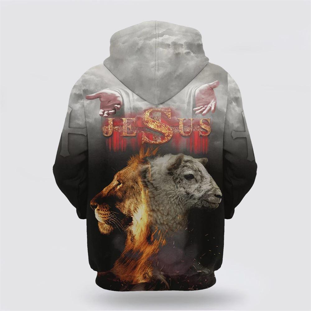Jesus Lion And Lamb The Hand Of Jesus All Over Print 3D Hoodie – Gifts For Christian Families