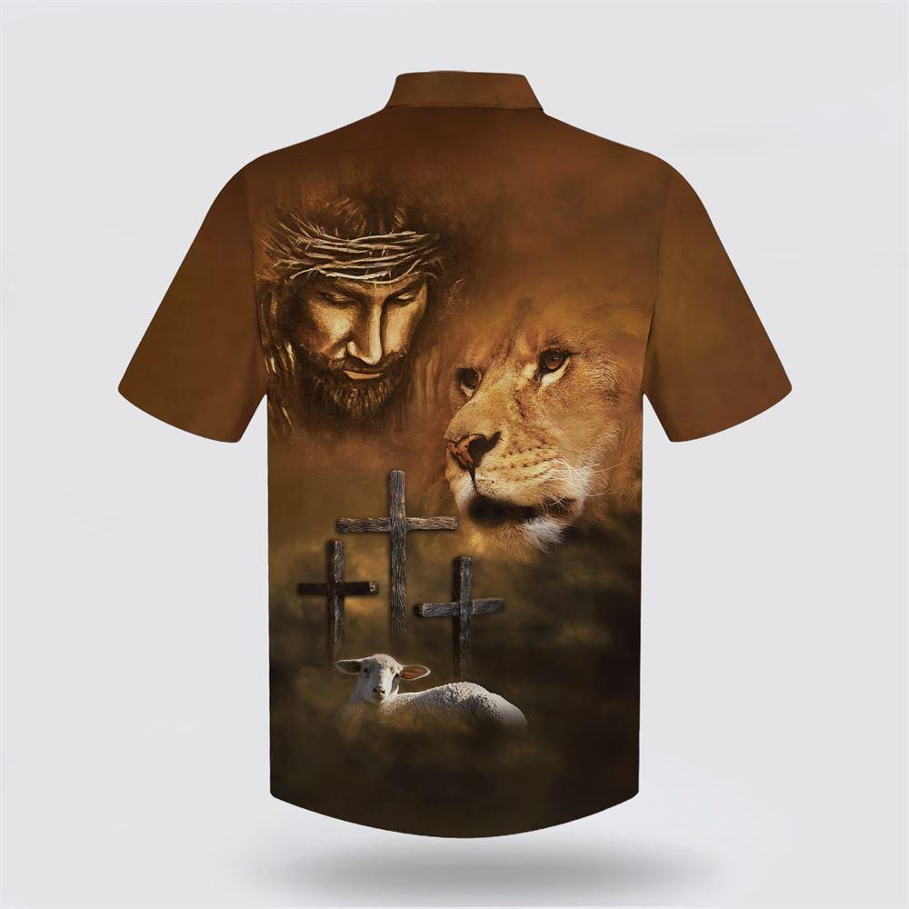 Jesus Lion And The Lamb Three Cross Hawaiian Shirts – Gifts For People Who Love Jesus