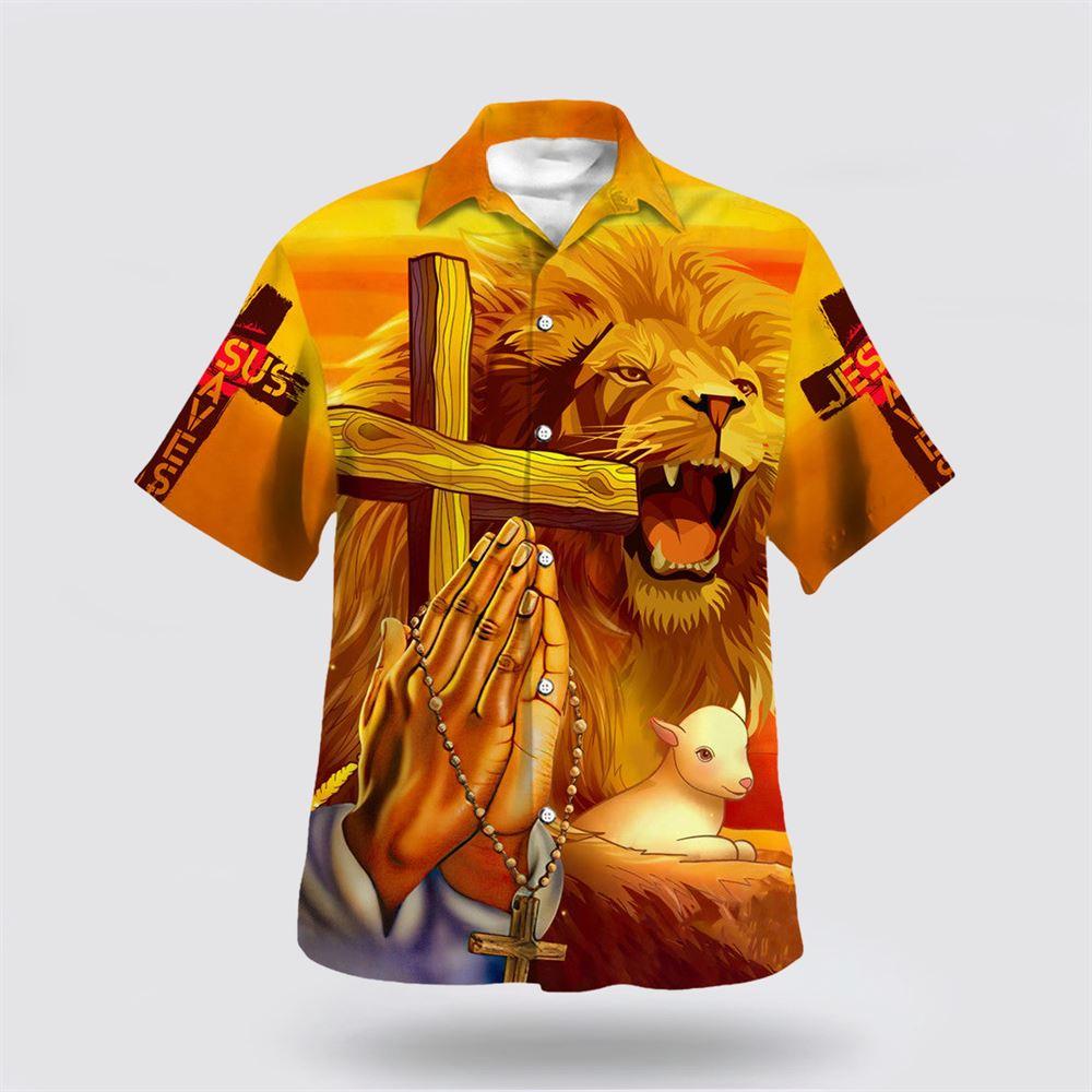 Jesus Lion Cross Faith Over Fear Hawaiian Shirt – Gifts For People Who Love Jesus