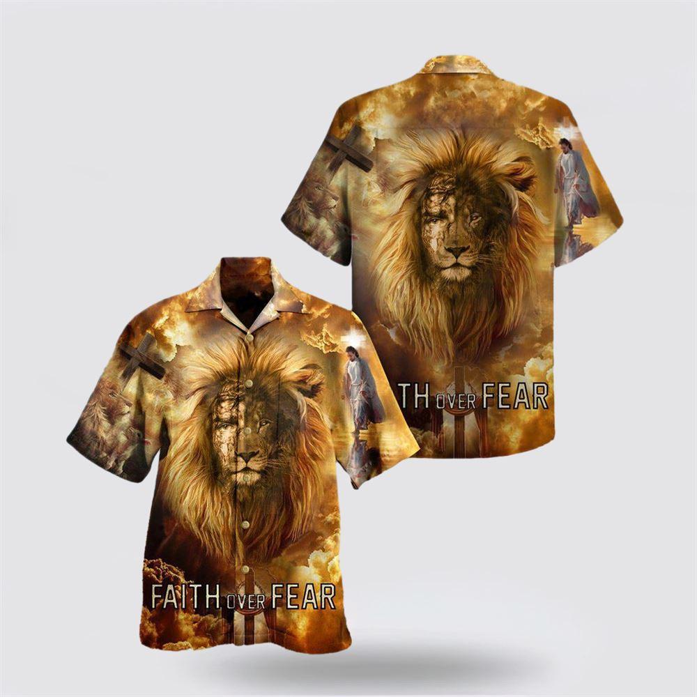 Jesus Lion Faith Over Fear Psalms Hawaiian Shirt – Gifts For People Who Love Jesus