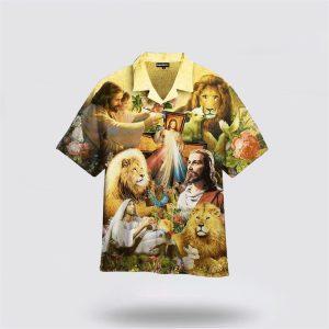Jesus Lion Goat Beautiful Flowers Hawaiian Shirt&hellip;