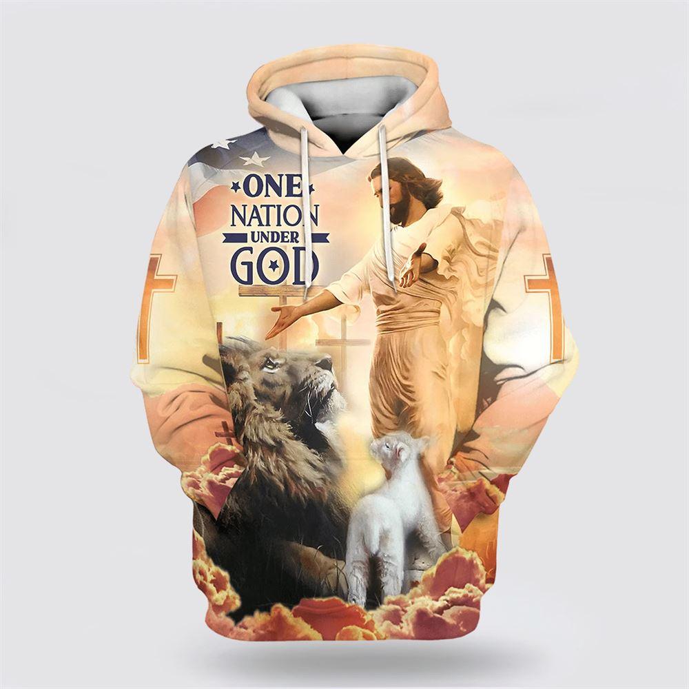 Jesus Lion Of Judah Lamb Of God One Nation Under God All Over Print 3D Hoodie – Gifts For Christian Families