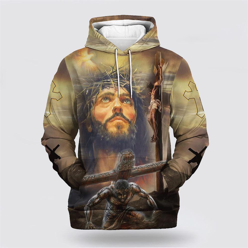 Jesus On The Cross All Over Print 3D Hoodie – Gifts For Christian Families